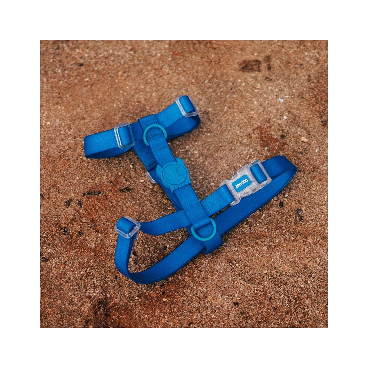 Zee.Dog Neopro Blue H-Harness in bright blue, designed for pet comfort and safety.