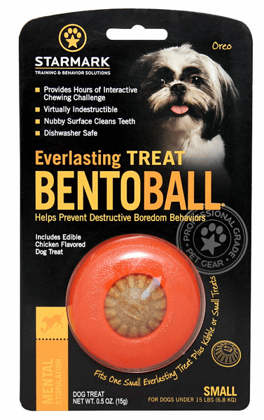Starmark Everlasting Bento Ball, durable dog treat, chicken flavor, designed to reduce boredom.