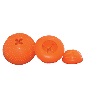 Starmark Everlasting Bento Ball in bright orange, featuring three sizes for versatile pet play.