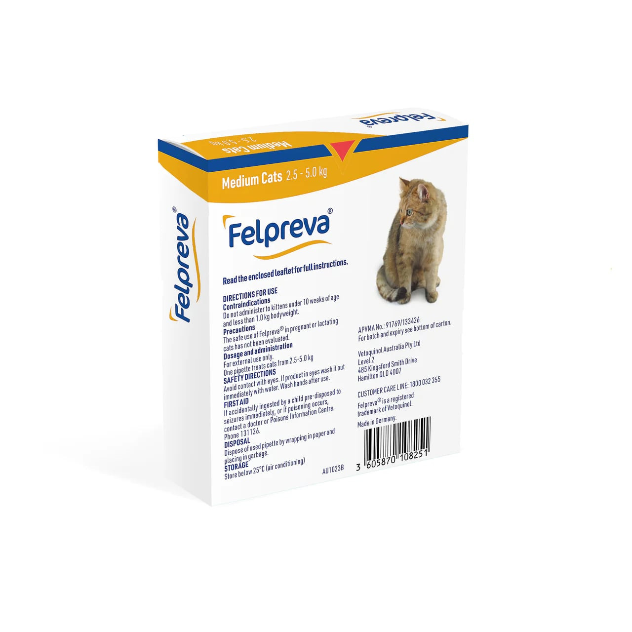 Felpreva Spot-On for Medium Cats 2.5-5kg, effective treatment for flea control in pets.