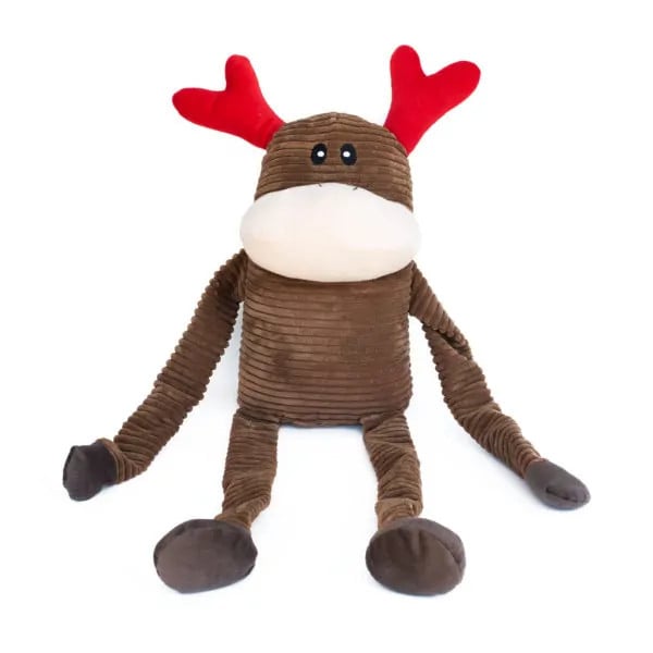 Zippy Paws Holiday Crinkle Jumbo Reindeer plush toy with crinkly texture and festive colors.