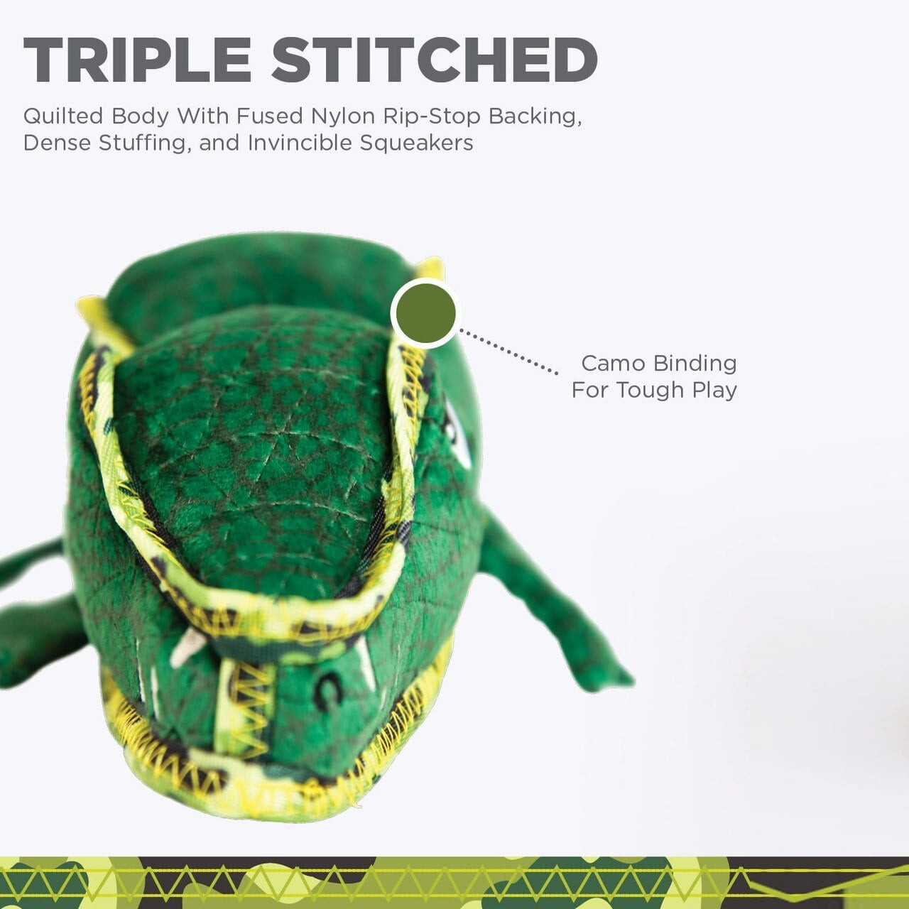 Outward Hound Xtreme Seamz Alligator dog toy with triple-stitched, durable construction for tough play.