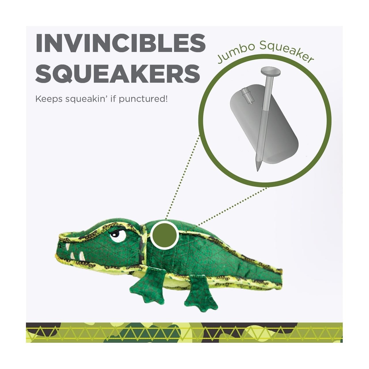 Outward Hound Xtreme Seamz Alligator dog toy with jumbo squeaker and puncture-resistant design.