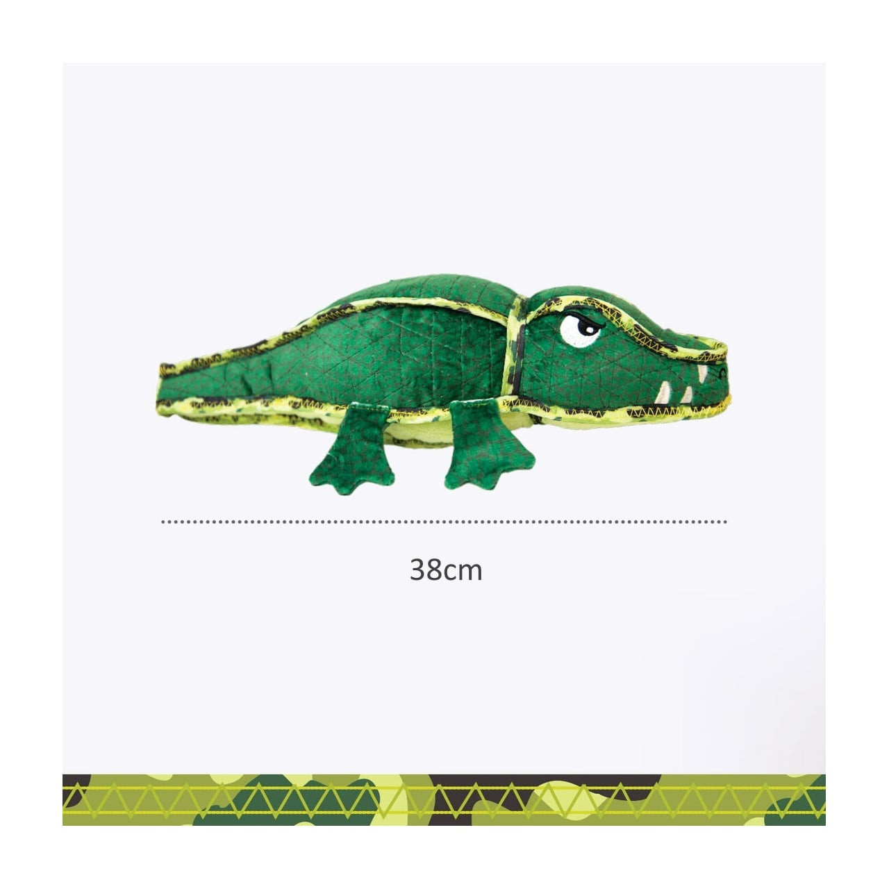 Outward Hound Xtreme Seamz Squeaker Dog Toy in alligator shape, 38cm long, green color.