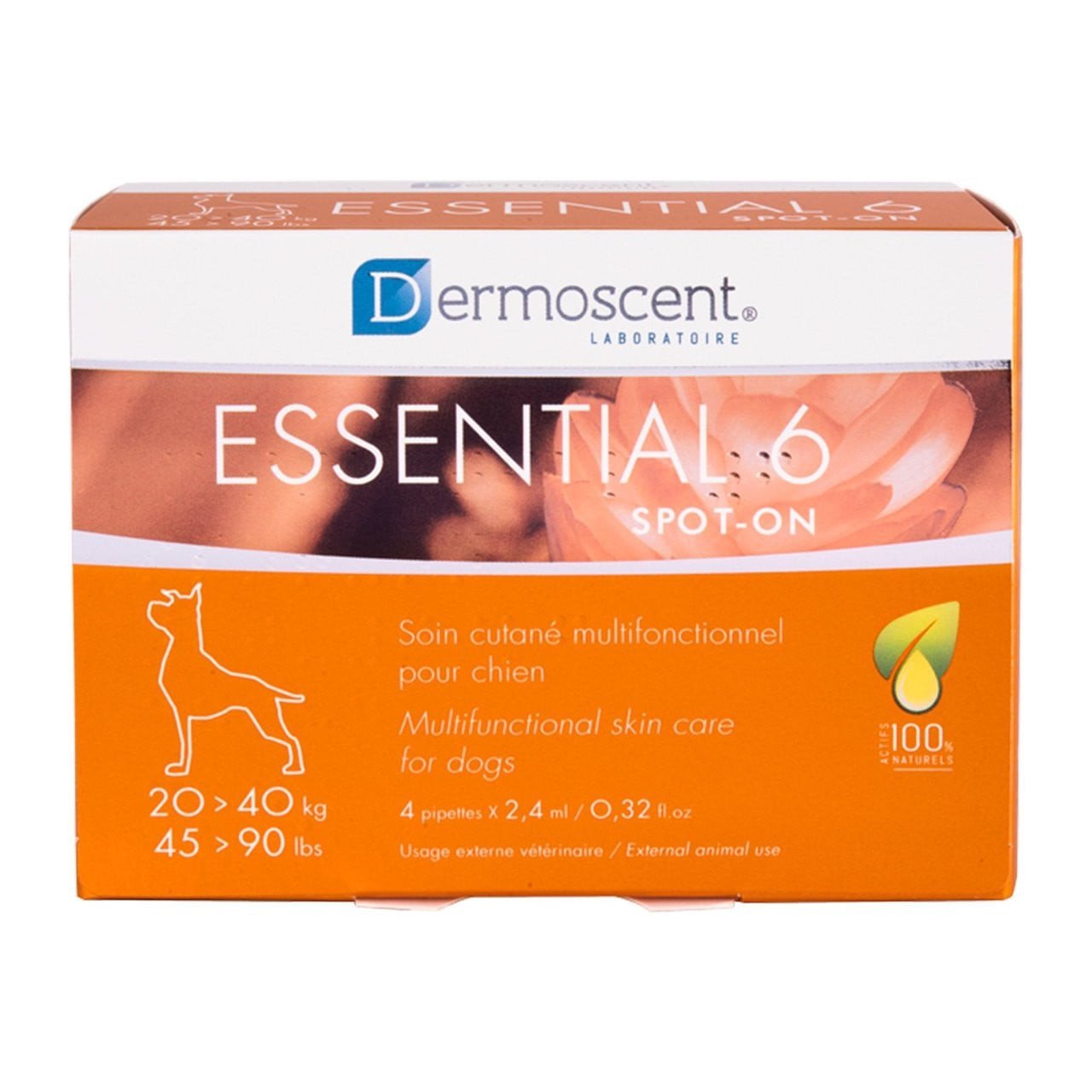 Dermoscent Essential 6 Spot-On for dogs, large, multi-functional skin care treatment.