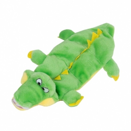 Outward Hound Squeaker Matz Mini Gator dog toy, plush, green, with squeakers for dogs.