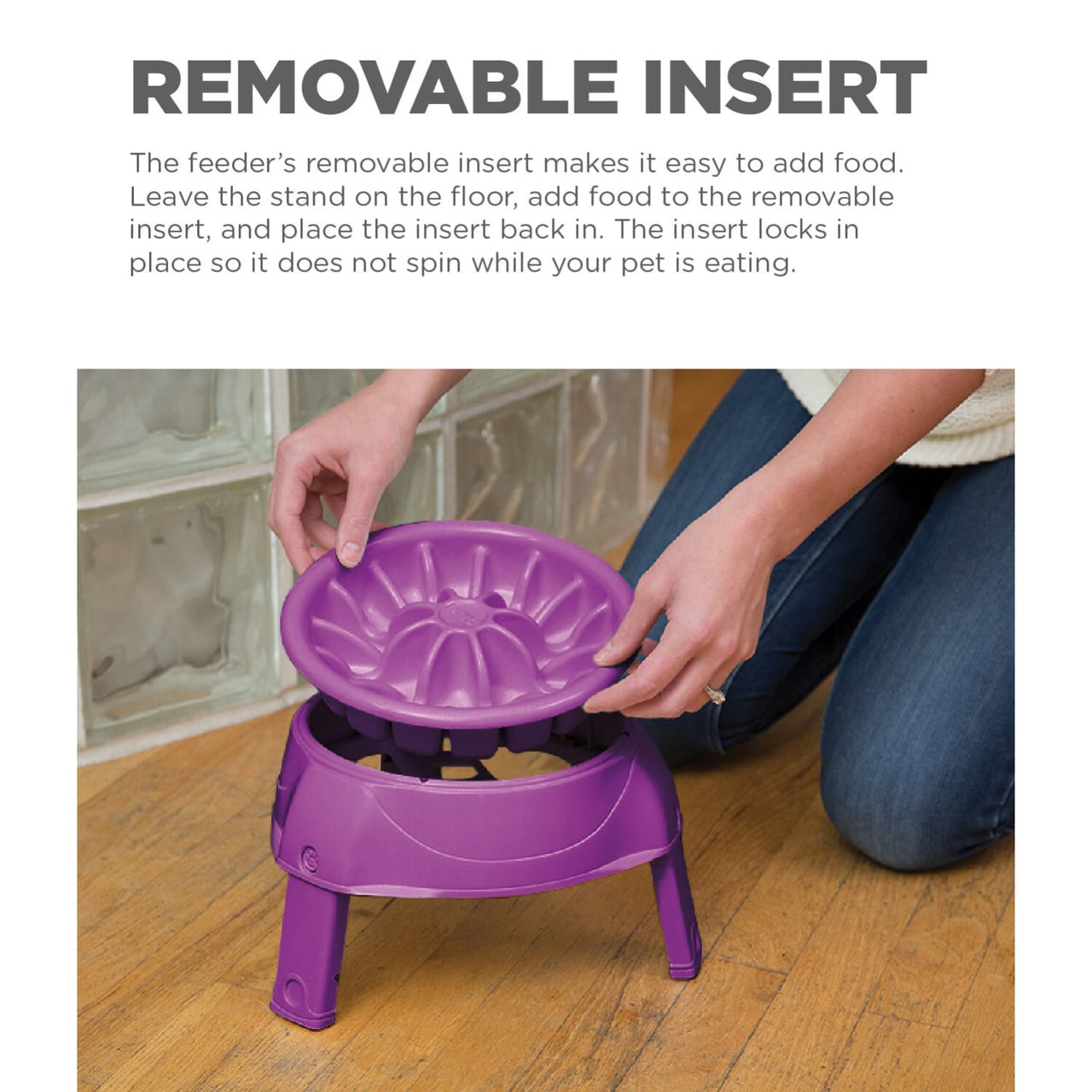 Adjustable Outward Hound dog bowl with removable insert for easy feeding in purple.