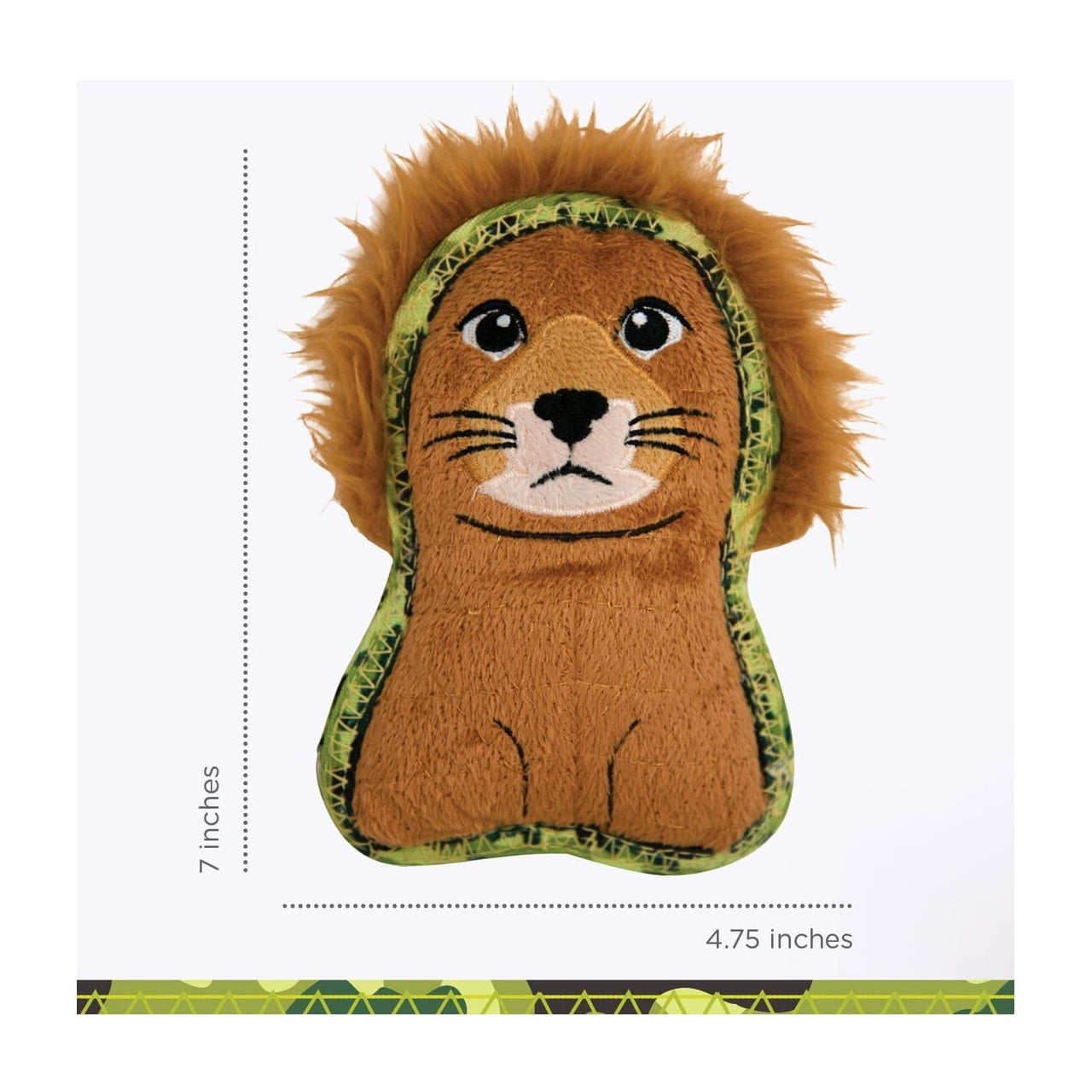 Outward Hound Xtreme Seamz Squeaker Dog Toy in lion design, 7 inches tall.