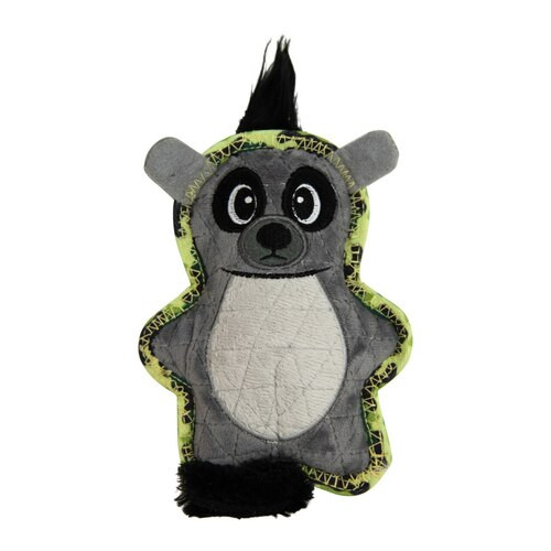 Outward Hound Xtreme Seamz Squeaker Dog Toy in lemur design with vibrant colors and textures.