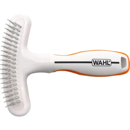 Wahl 2in1 Rake & Shedding Blade for dogs, featuring a white handle and fine metal teeth.