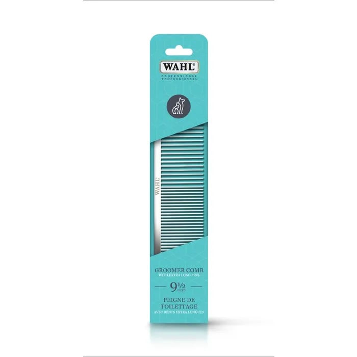 Wahl 9 1/2" Pro Styling Comb for cats and dogs, featuring a sleek turquoise design.