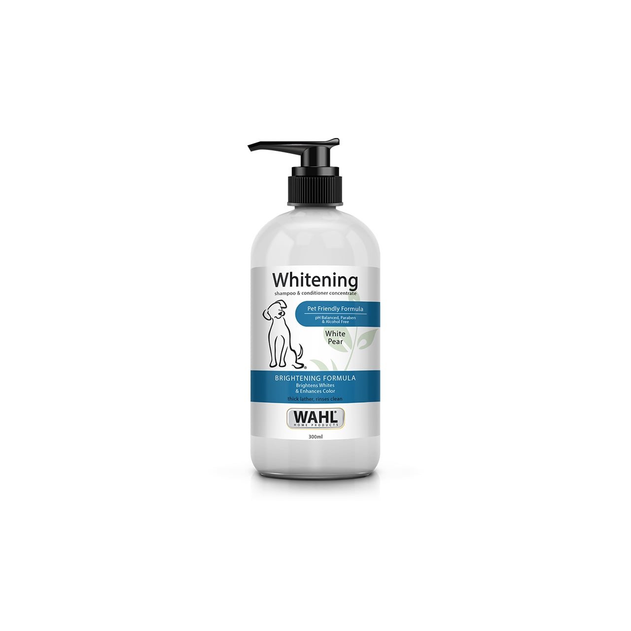 Wahl Whitening Shampoo Concentrate 300ml with pump, brightening formula for pets' white fur.
