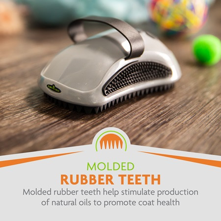 FURminator Curry Comb with rubber teeth, designed to enhance pet coat health for cats and dogs.