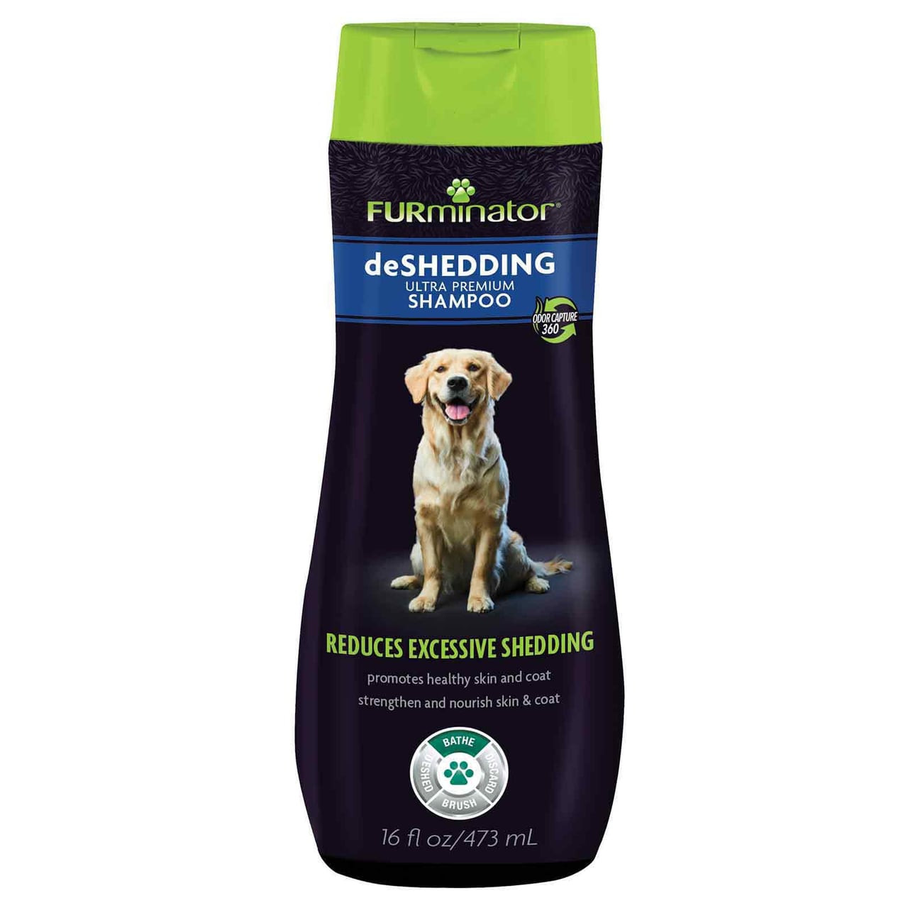 FURminator DeShedding Ultra Premium Shampoo for Dogs, 473ml, reduces excessive shedding.