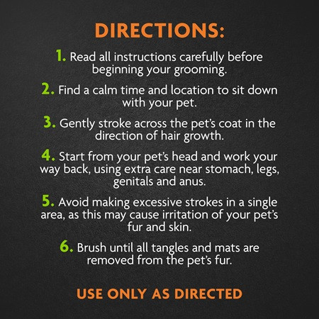 FURminator Grooming Rake instructions for cat and dog grooming, highlighting care tips.