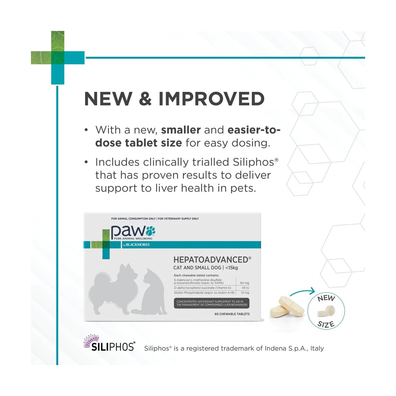 PAW Hepatoadvanced for cats and dogs under 15kg, 60 chewable tablets, liver support.