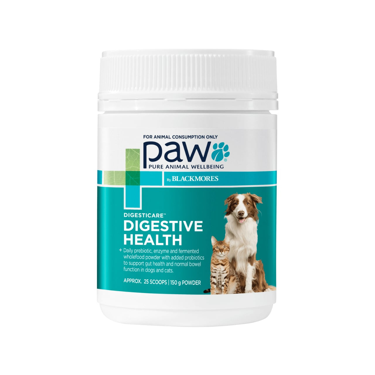 PAW DigestiCare Probiotic for Dogs & Cats, 143g, supports digestive health with probiotics.