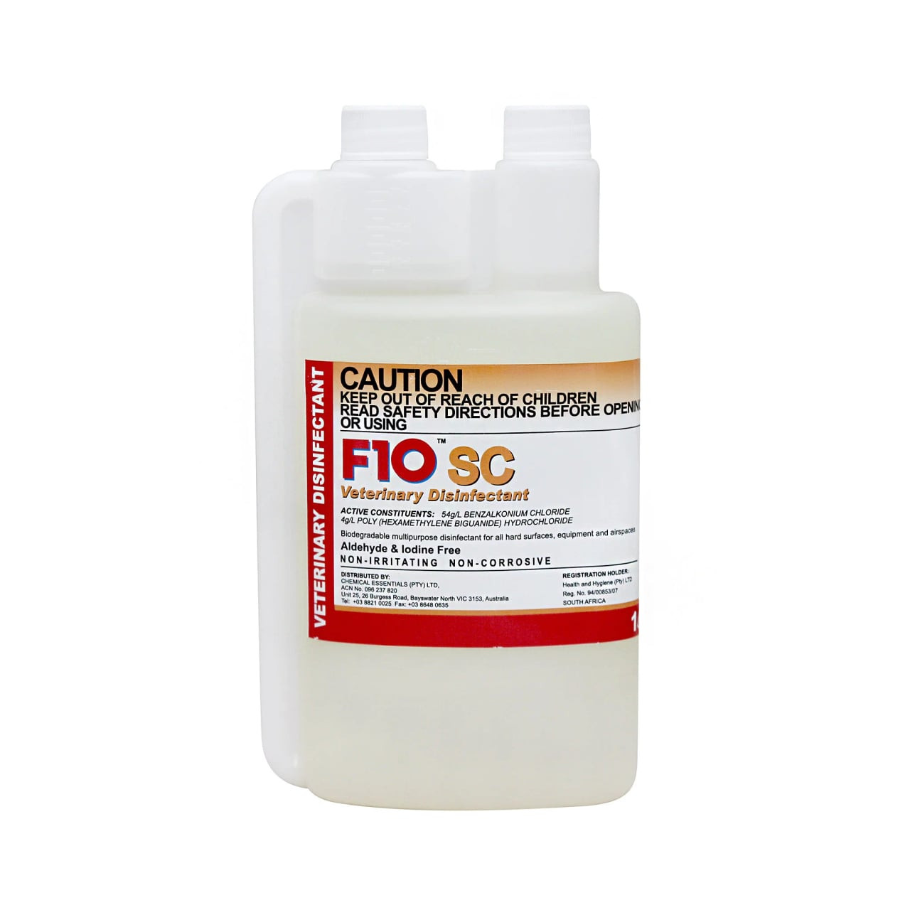 F10 SC Veterinary Disinfectant 1L bottle, non-irritating, effective for pet health.