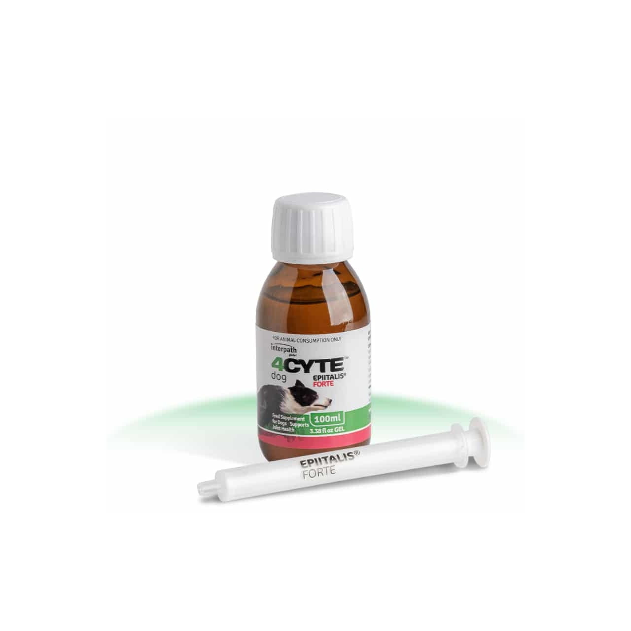 4CYTE Epiitalis Forte Joint Support Gel for Dogs, 100ml bottle with dosage syringe.