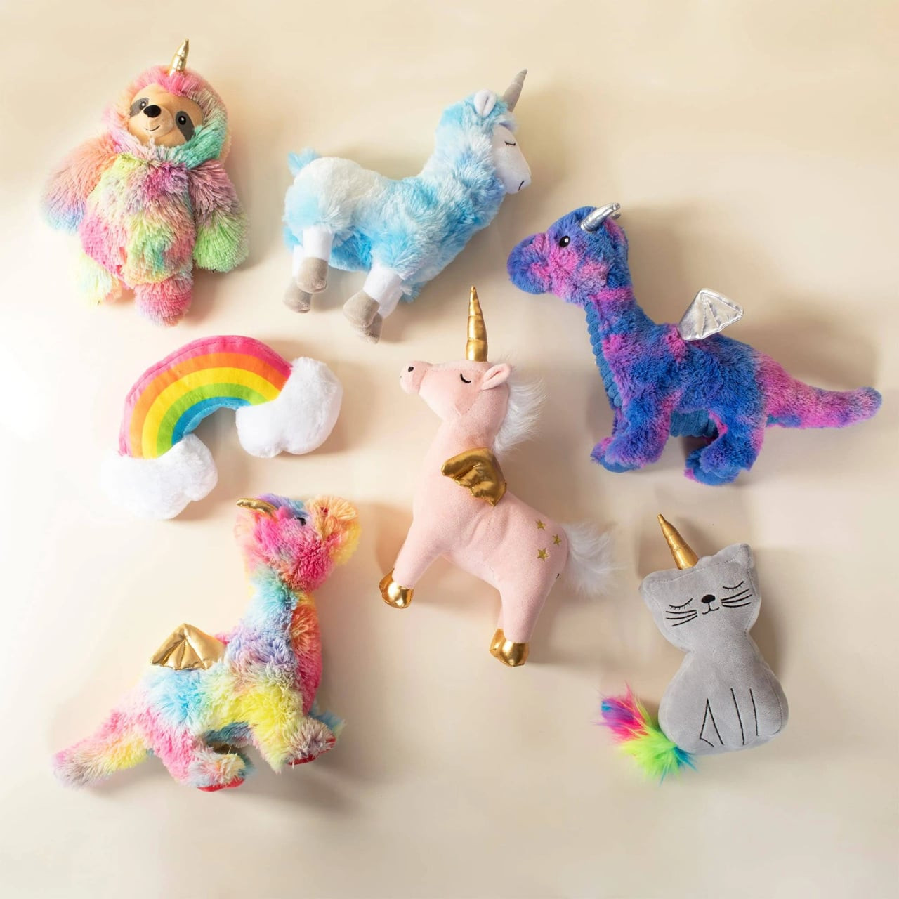 Fringe Studio Calico Caticorn Plush Dog Toy, colorful unicorn design, perfect for playful pets.