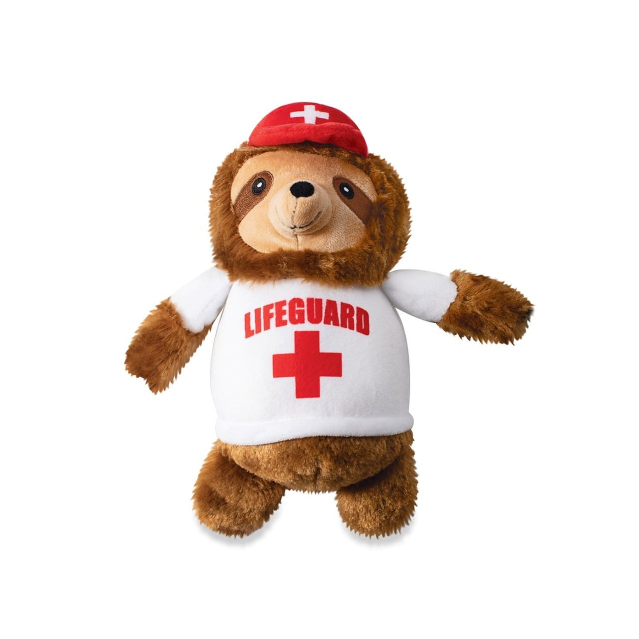 Fringe Studio sloth plush squeaker dog toy dressed as a lifeguard, perfect for playful pups.