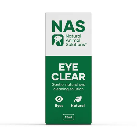 NAS Eye Clear 15ml, natural eye cleaning solution for pets, gentle and effective formula.