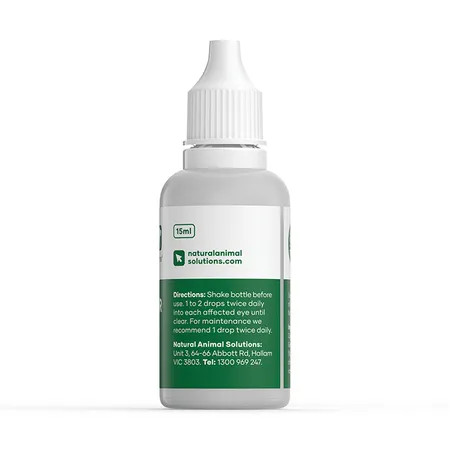 NAS Eye Clear 15ml for pet eye health, includes instructions for use and dosage.
