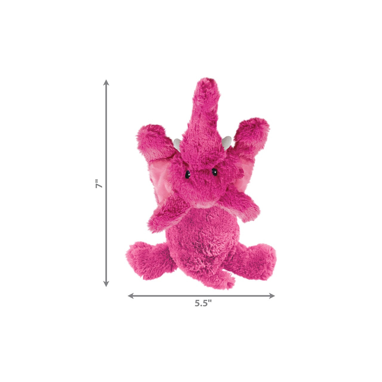 KONG Cozie Elmer Elephant Small plush toy in vibrant pink, measuring 7 inches tall and 5.5 inches wide.
