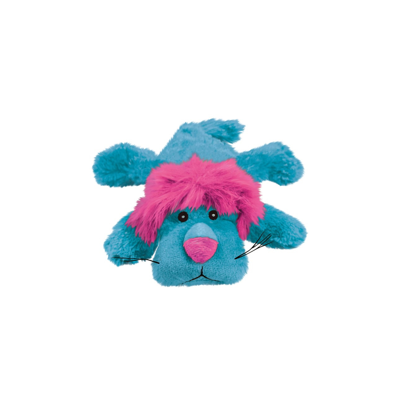 KONG Cozie King Lion Medium plush toy, vibrant blue and pink, ideal for dogs.