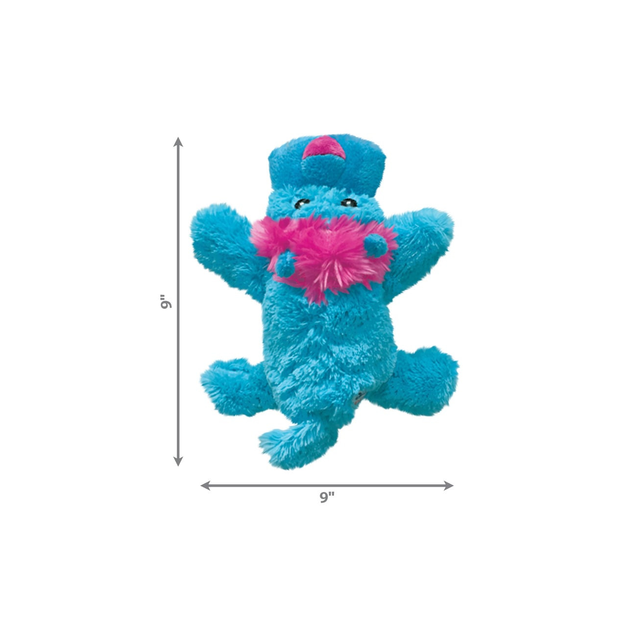 KONG Cozie King Lion Medium plush toy in vibrant blue and pink, measuring 9 inches.