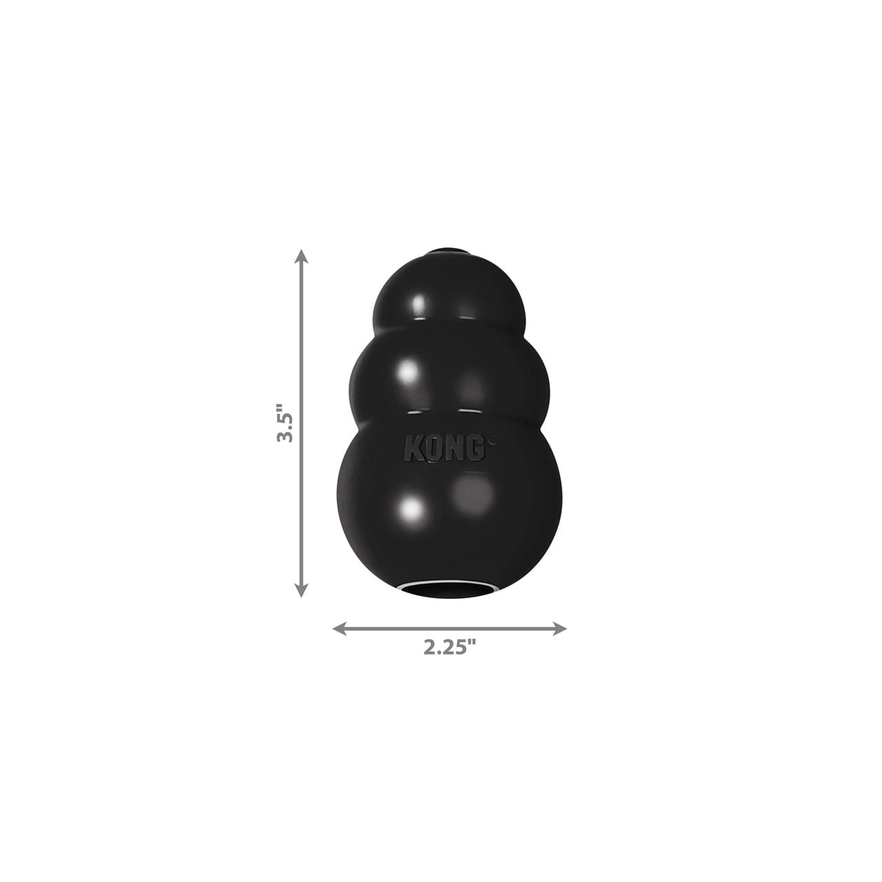 KONG Extreme Medium dog toy in black, measuring 3.5 inches tall and 2.25 inches wide.
