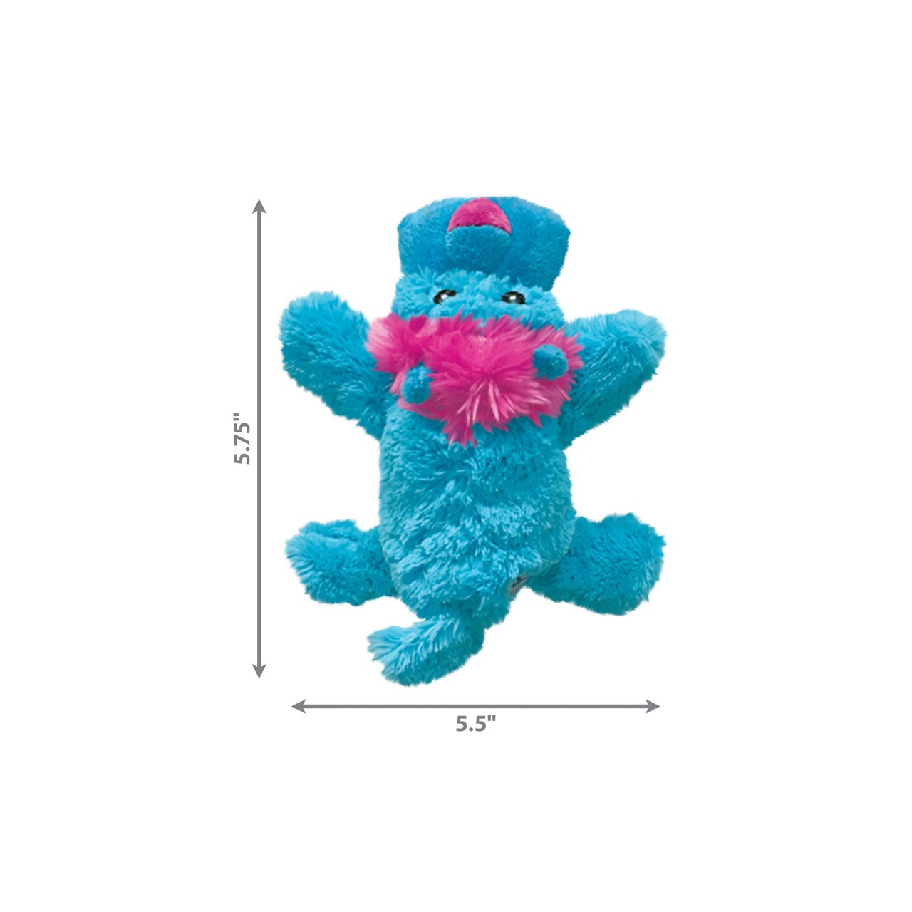 KONG Cozie King Lion Small plush dog toy in bright blue with pink accents.