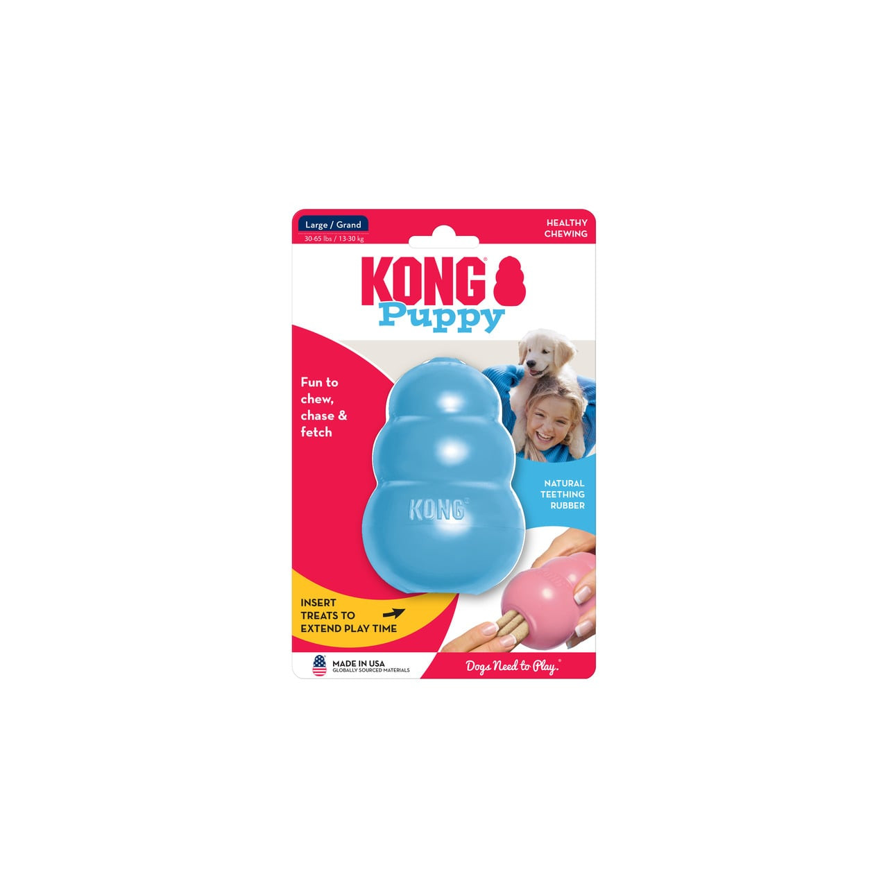 KONG Puppy Interactive Toy in blue, designed for large puppies to chew and fetch.