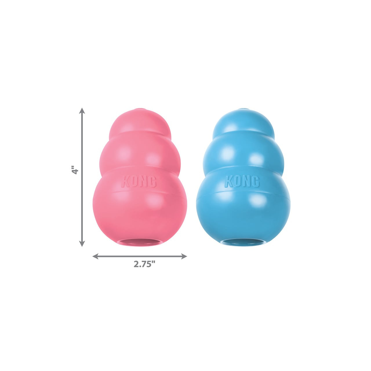 KONG Puppy Interactive Toy set in pink and blue, 4 inches tall, ideal for dogs.