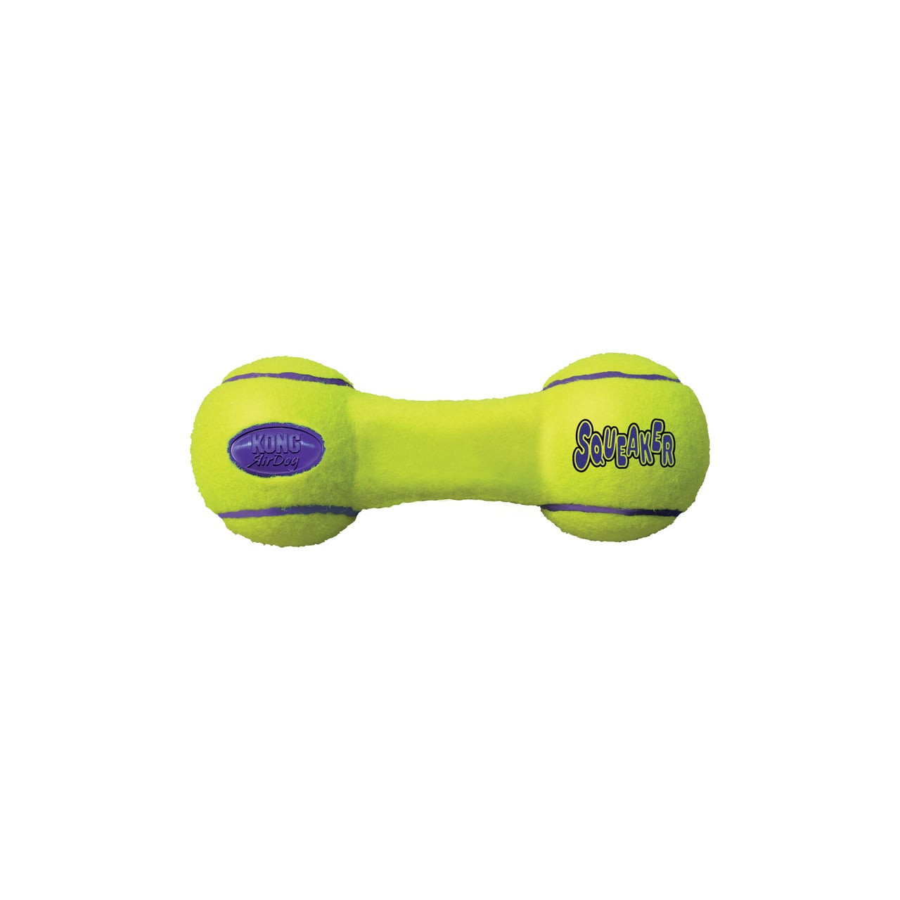 KONG AirDog Medium Dumbbell Toy in bright yellow with squeaker for dogs.
