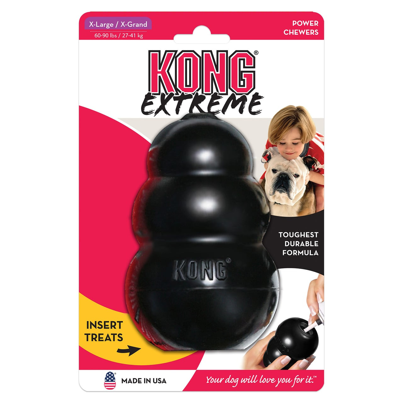 KONG Extreme Interactive Dog Toy X-Large, designed for power chewers, durable black rubber.