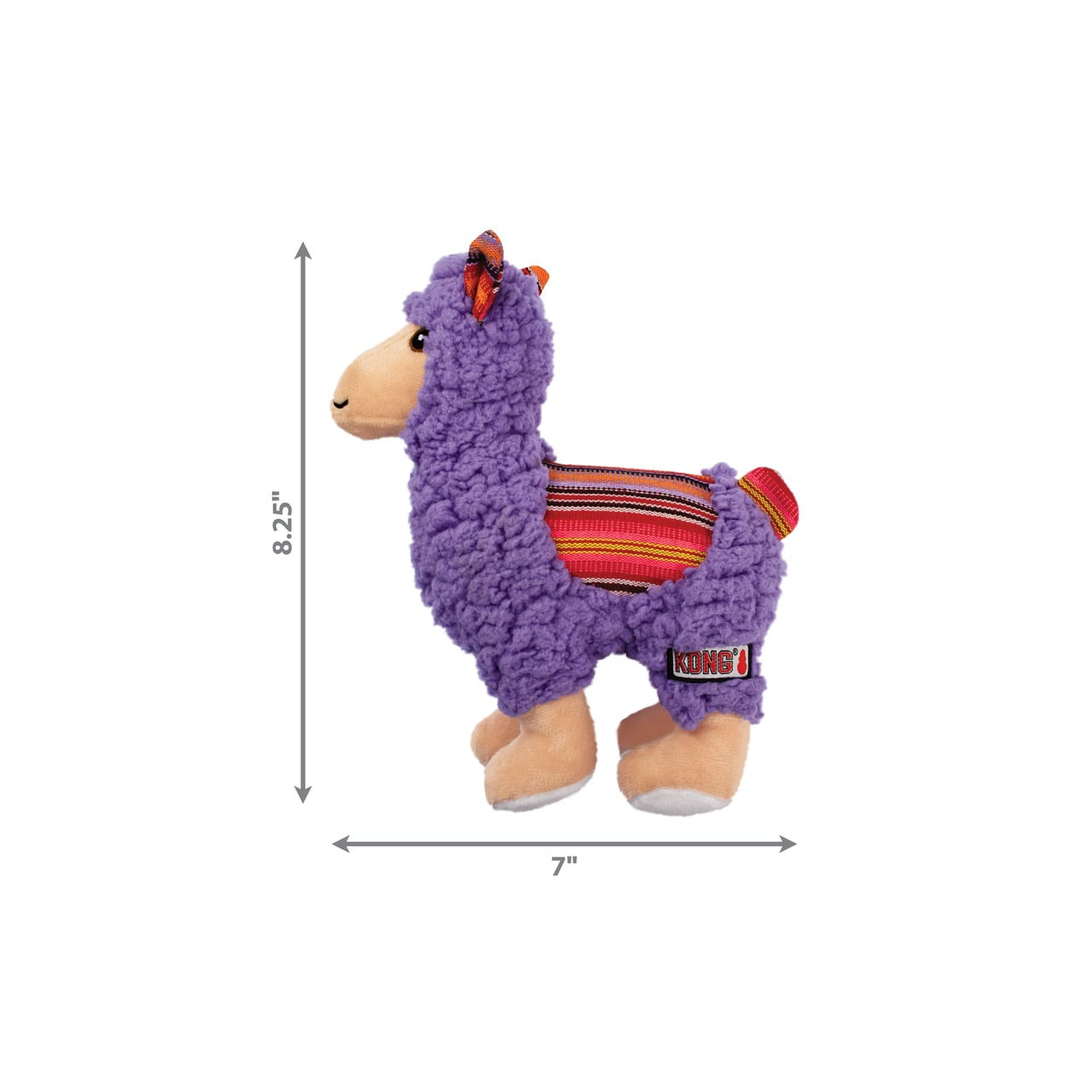 KONG Sherps Llama dog toy, plush purple design, 8.25 inches tall, perfect for playtime.