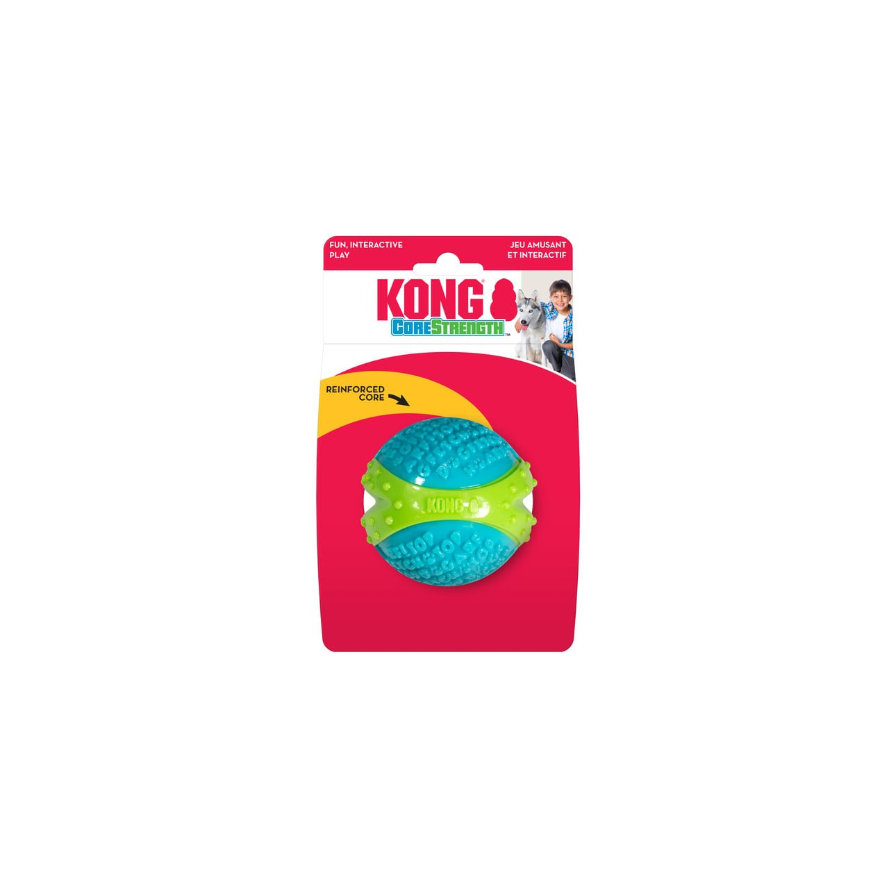 KONG CoreStrength Ball Dog Toy in teal and green, designed for durable play and fun.