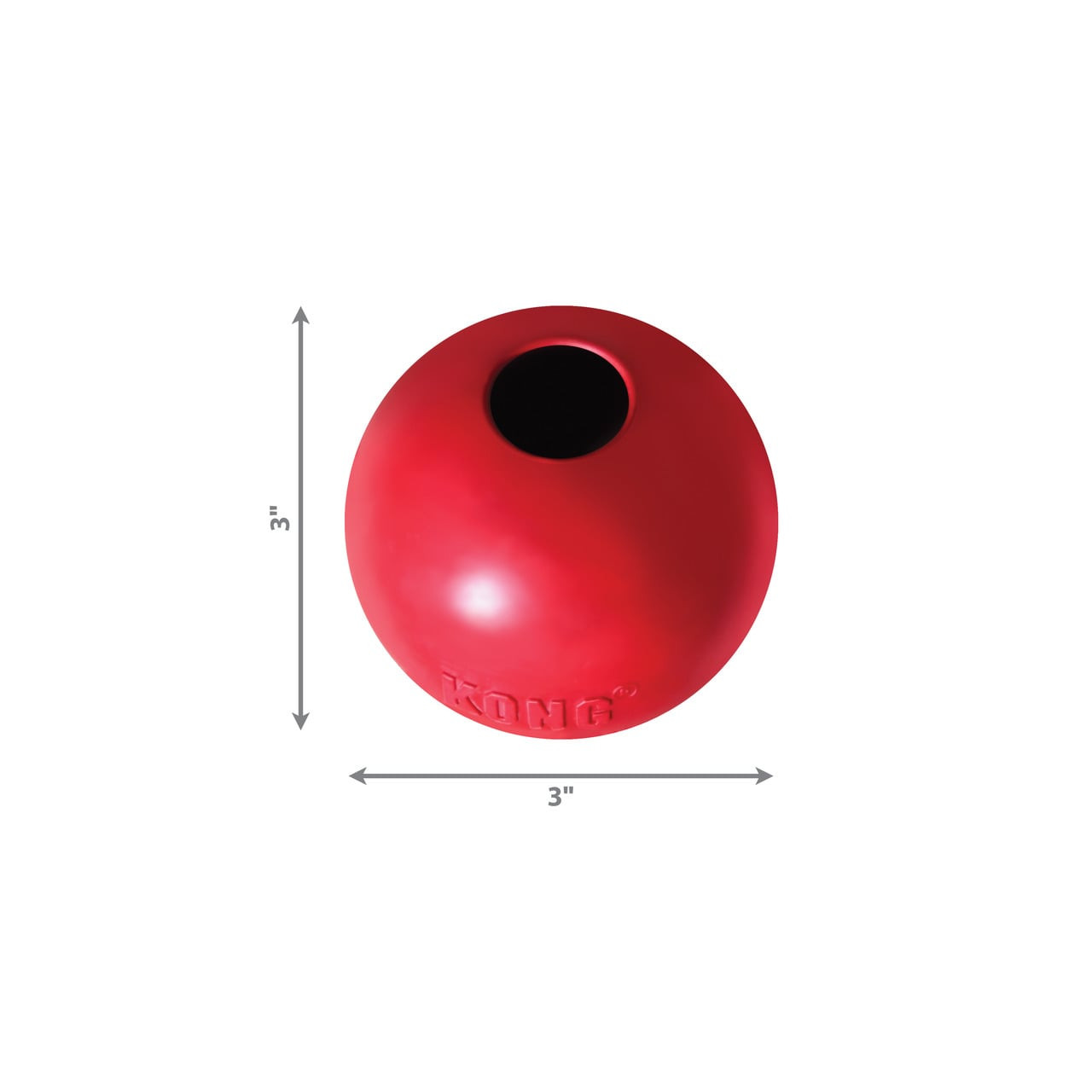 KONG Ball Rubber Dog Toy in red, 3 inches wide, perfect for medium to large dogs.