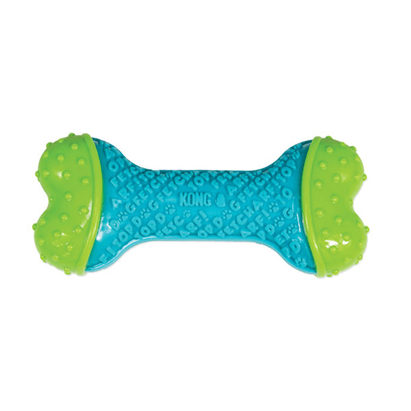 KONG CoreStrength Bone Dog Toy in blue and green, ideal for small to medium dogs.