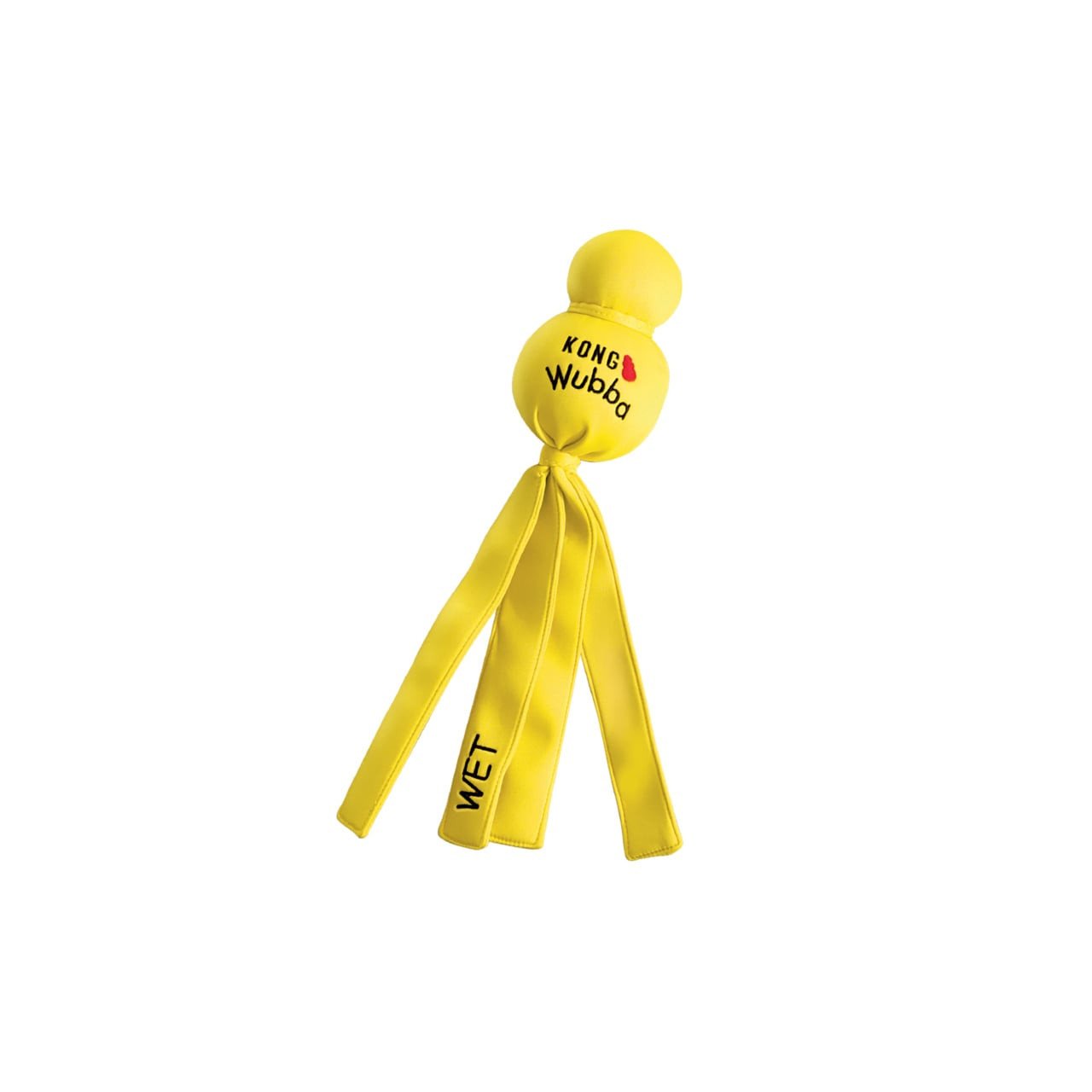 KONG Wet Wubba Large Dog Toy in bright yellow with durable tails for interactive play.