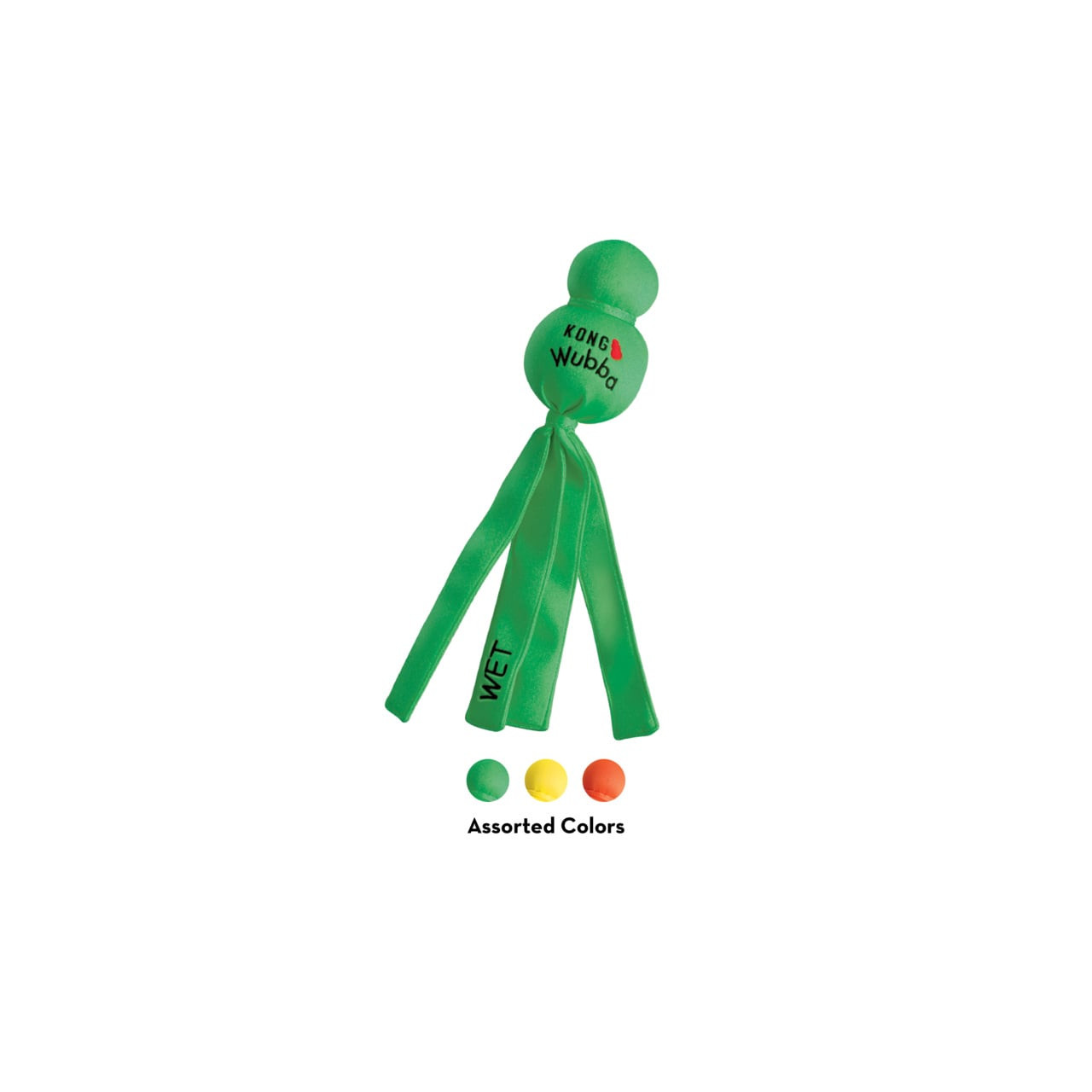 KONG Wet Wubba Dog Toy in large, featuring a green design with ribbon tails.