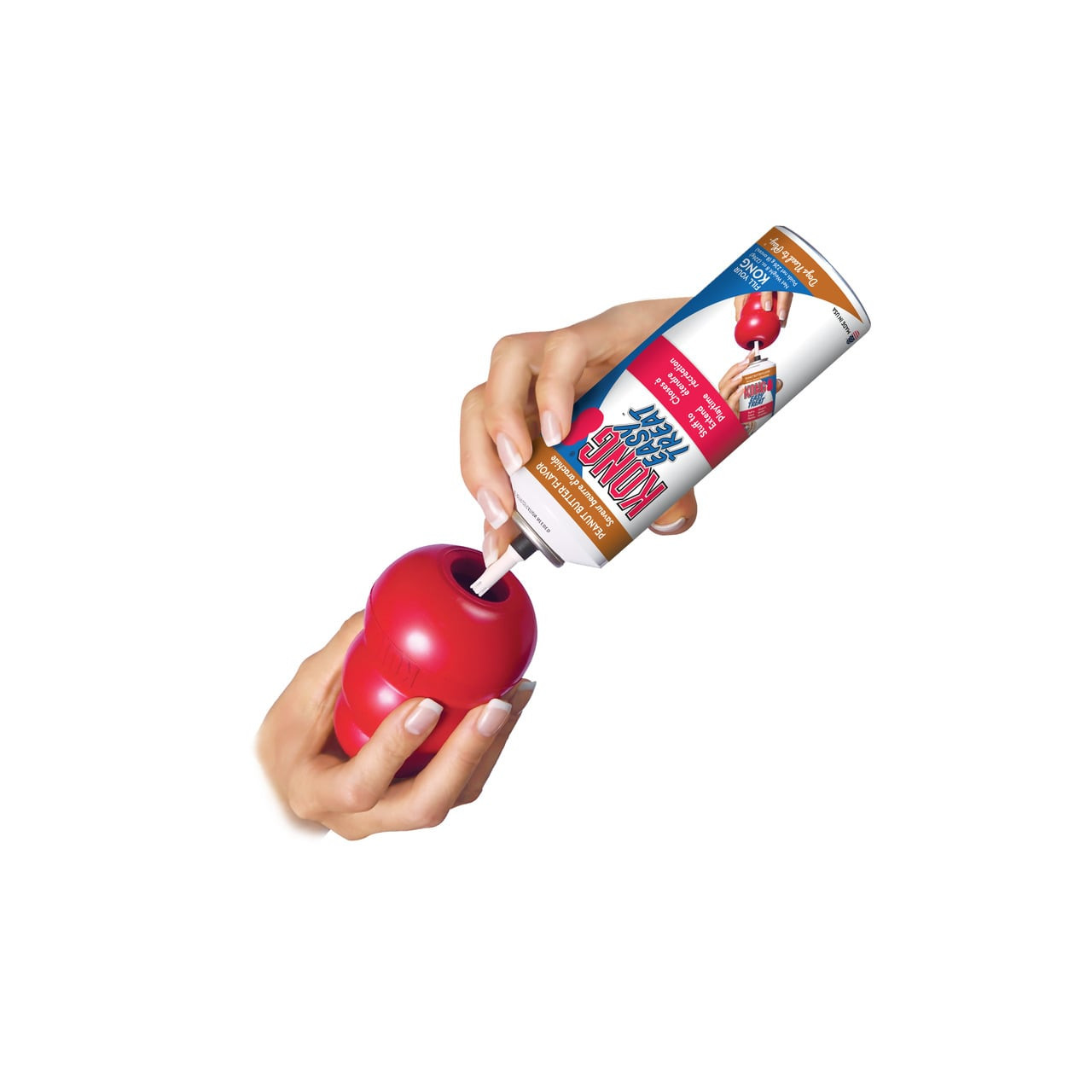 KONG Classic Interactive Dog Toy in X-Large, red, being stuffed with treat filling.