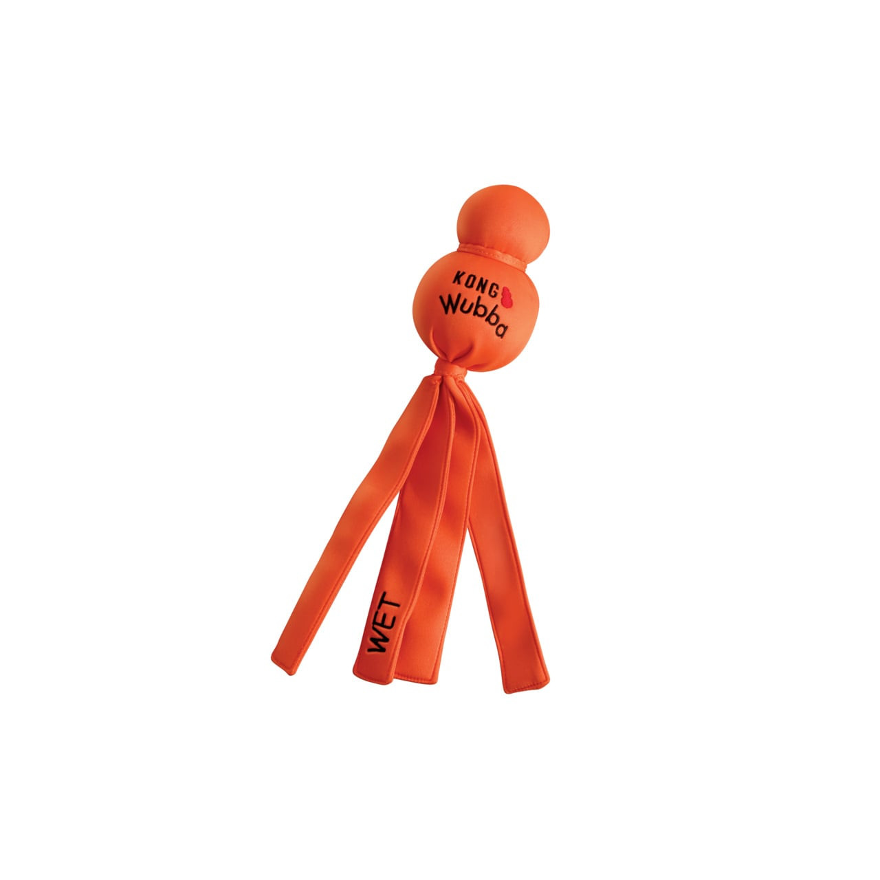 KONG Wet Wubba Dog Toy in bright orange with long fabric tails, extra-large size.