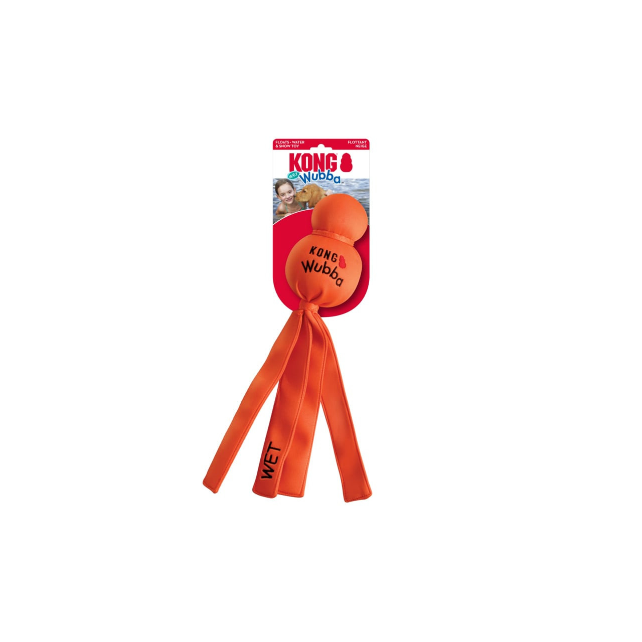 KONG Wet Wubba Dog Toy X-Large in vibrant orange, ideal for water play and fetching.