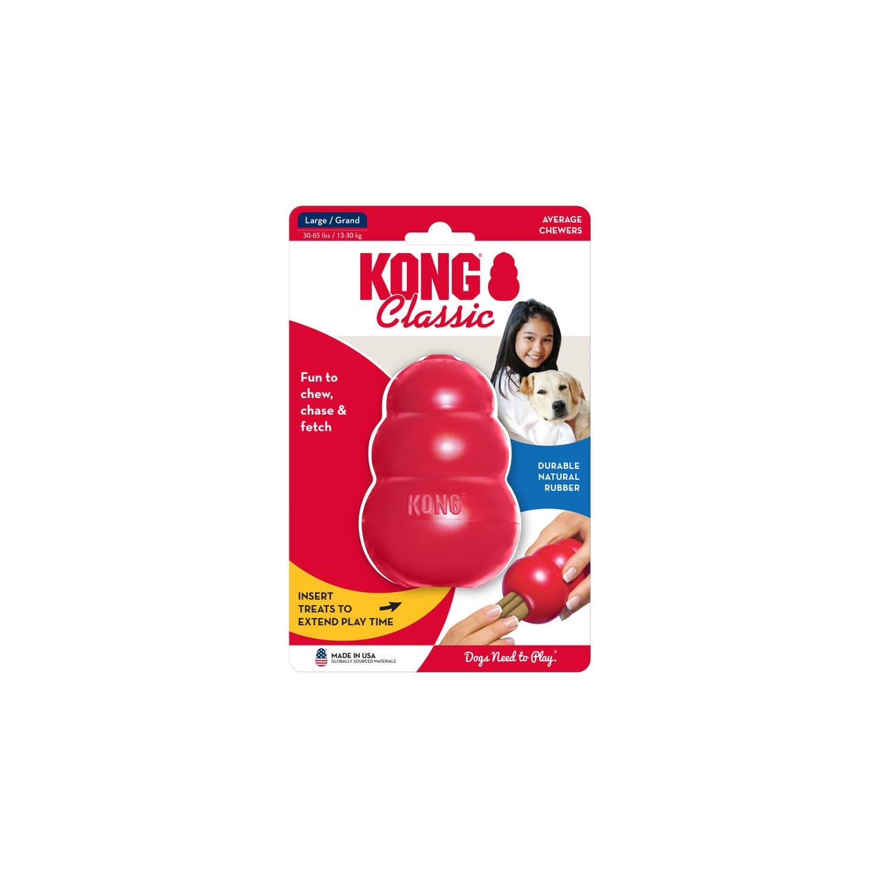 KONG Classic Interactive Dog Toy in red, large size, ideal for chewing and fetching.