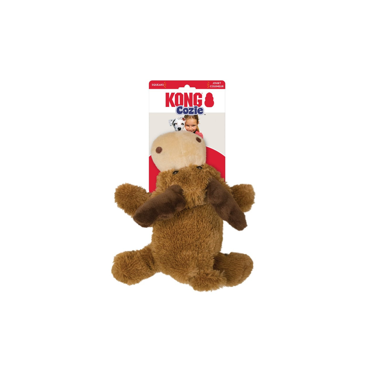 KONG Cozie Marvin Moose X-Large plush toy in brown, perfect for dogs and playful pets.