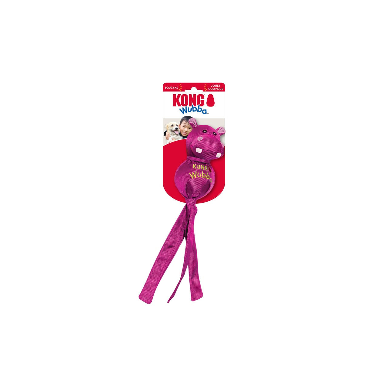 KONG Wubba Ballistic Friends large dog toy in vibrant pink with long tails.