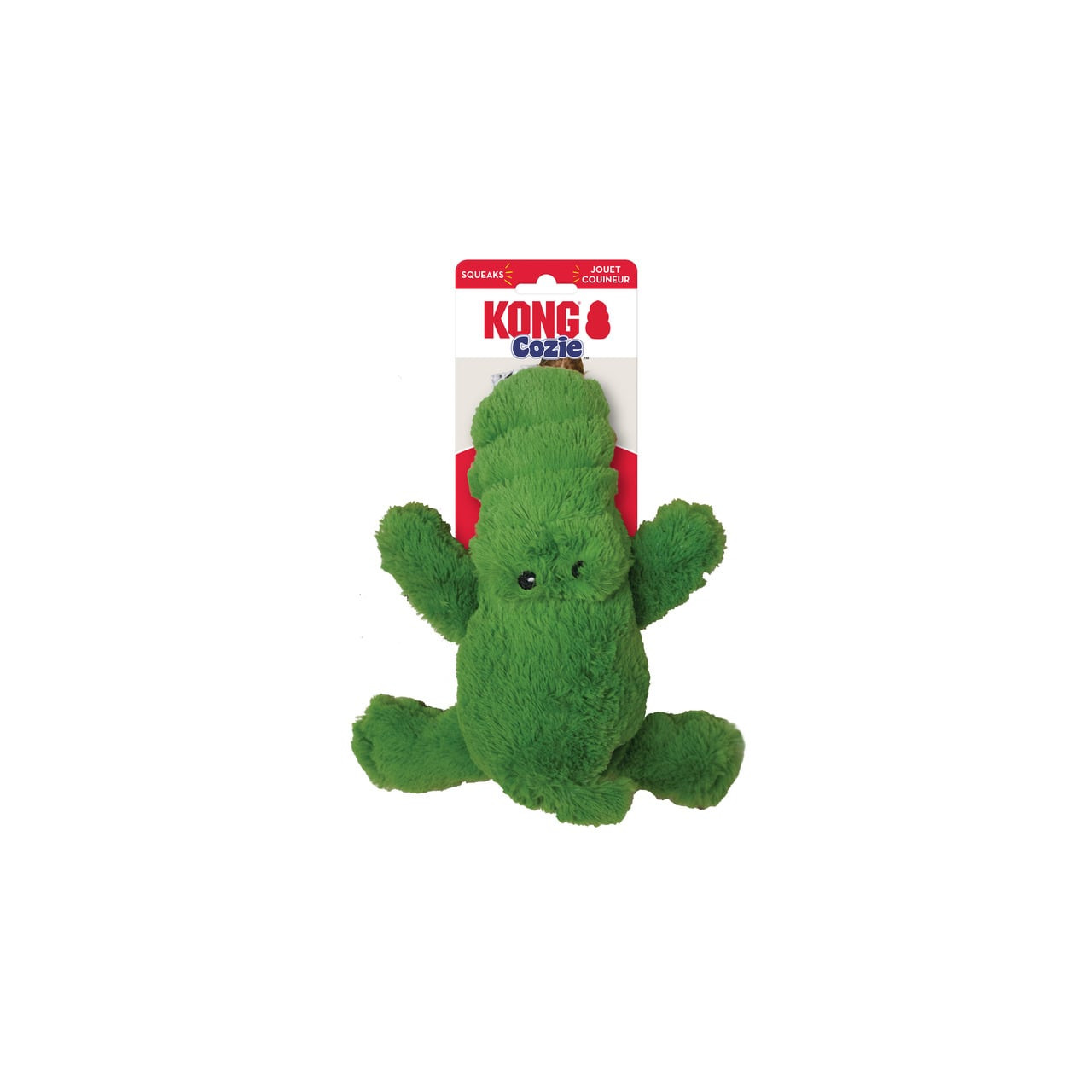 KONG Cozie Ali Alligator plush toy in vibrant green color, perfect for dogs.
