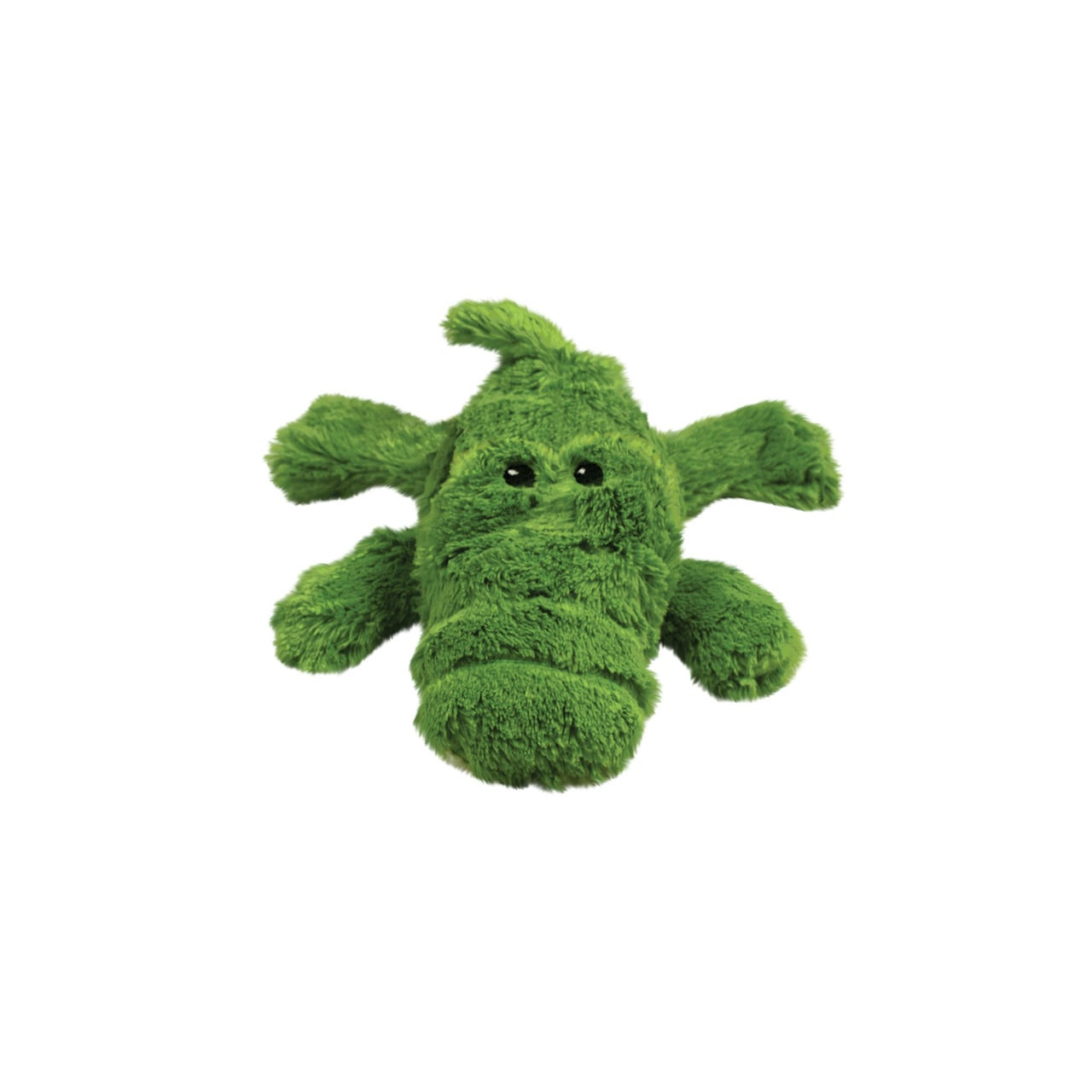 KONG Cozie Ali Alligator Small in fuzzy green fabric, perfect for dogs to cuddle.